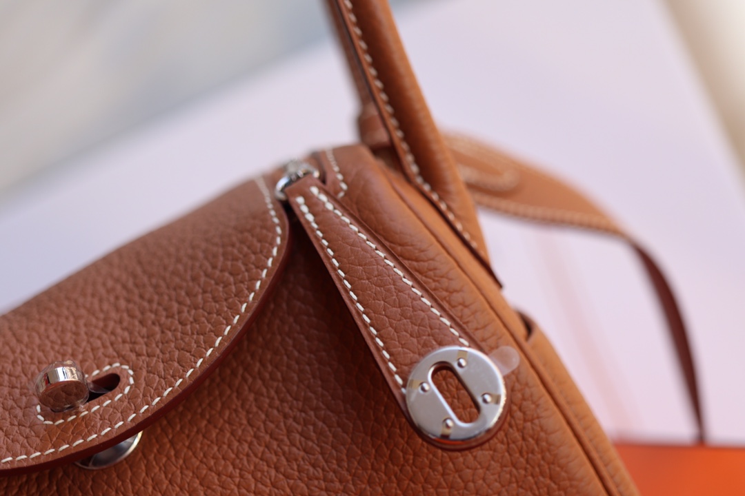 에르메스 미니 린디백19 골드브라운 은장 끌레망스 가죽